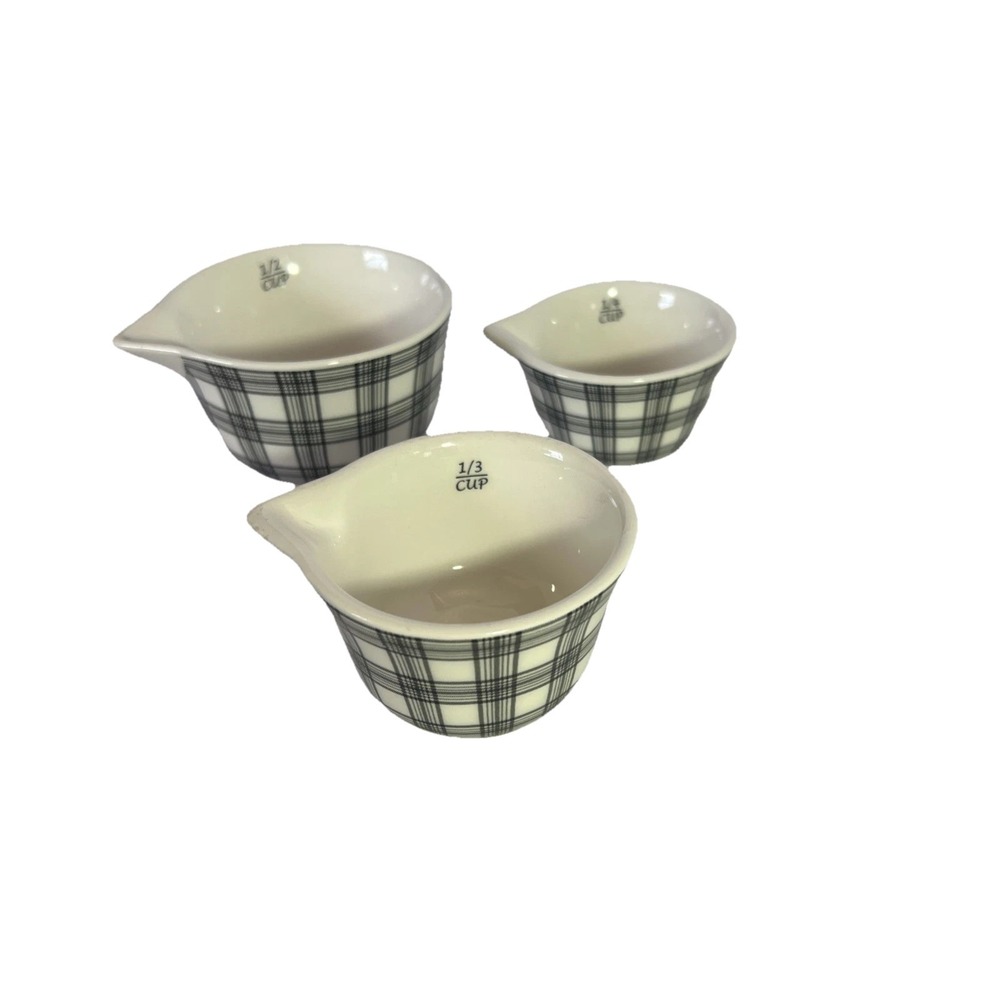 Robert Stanley Black & White Plaid 3 Set Measuring Cups 1/2 Cup 1/4 Cup 1/3 cup